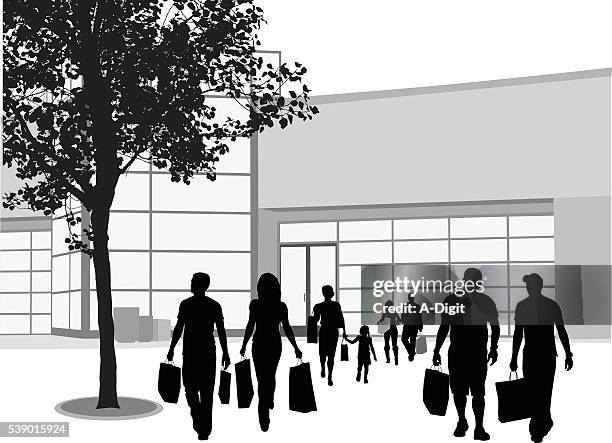 stockillustraties, clipart, cartoons en iconen met urban shopping center - entrance building people