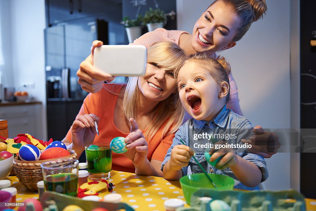 Family selfie with Easter eggs