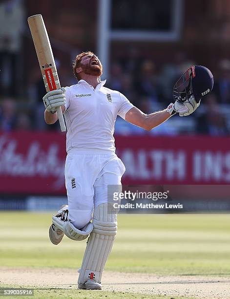 Jonny Bairstow of England celebrates his century during day one of the 3rd Investec Test match between England and Sri Lanka at Lord's Cricket Ground...