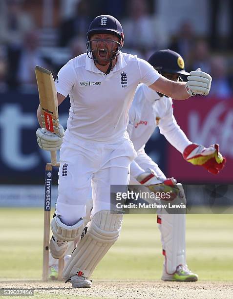 Jonny Bairstow of England celebrates his century during day one of the 3rd Investec Test match between England and Sri Lanka at Lord's Cricket Ground...