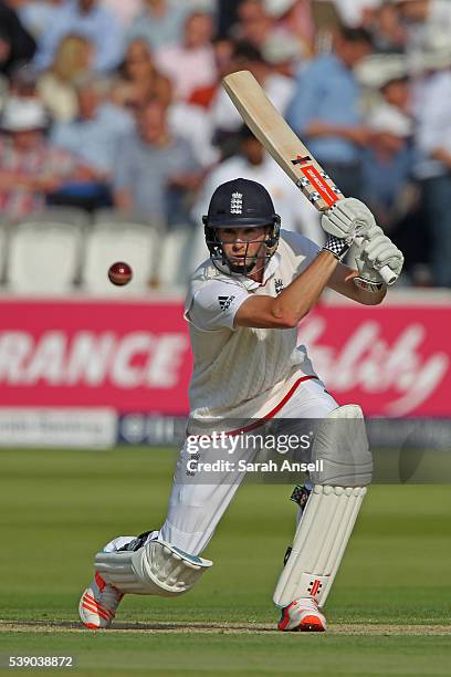 England's Chris Woakes hits out during day one of the 3rd Investec Test match between England and Sri Lanka at Lord's Cricket Ground on June 9, 2016...