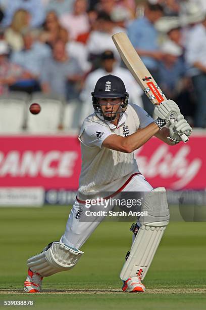 England's Chris Woakes hits out during day one of the 3rd Investec Test match between England and Sri Lanka at Lord's Cricket Ground on June 9, 2016...