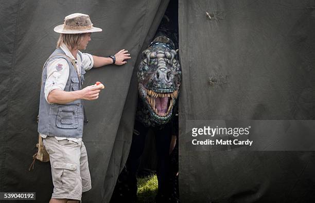 The Eden Project's life-size juvenile Tyrannosaurus rex that has been brought as a preview to the nearby attraction's "Dinosaur Uprising" opening...