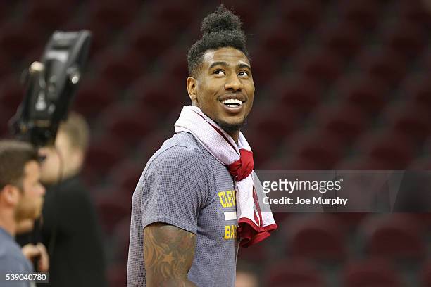 Iman Shumpert of the Cleveland Cavaliers during practice and media availability as part of the 2016 NBA Finals on June 9, 2016 at Quicken Loans Arena...