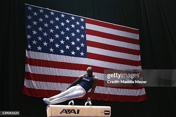 Donnell Whittenburg competes on the pommel horse during the Men's P&G Gymnastics Championships at the XL Center on June 3, 2016 in Hartford,...