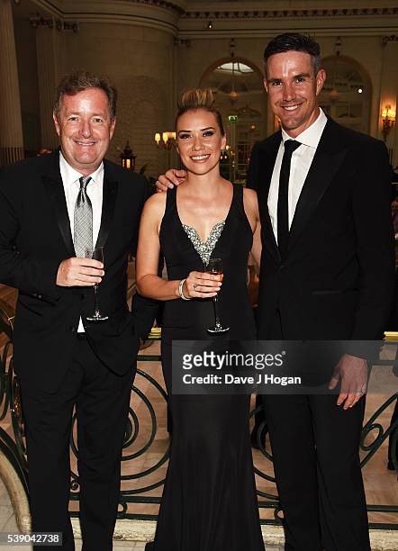 Piers Morgan, Jessica Taylor and Kevin Pietersen attend The KP24 Foundation Charity Gala Dinner at The Waldorf Hilton Hotel on June 9, 2016 in...