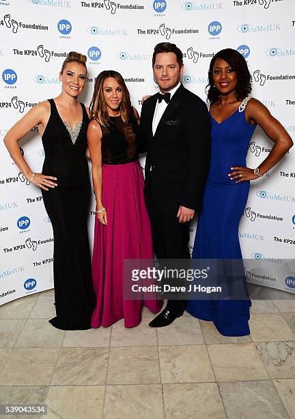 Jessica Taylor, Michelle Heaton, Tony Lundon and Kelli Young attend The KP24 Foundation Charity Gala Dinner at The Waldorf Hilton Hotel on June 9,...