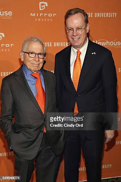 President of Advance Publications Donald Newhouse and Syracuse University, Chancellor Kent Syverud attend the 2016 Mirror Awards at Cipriani 42nd...
