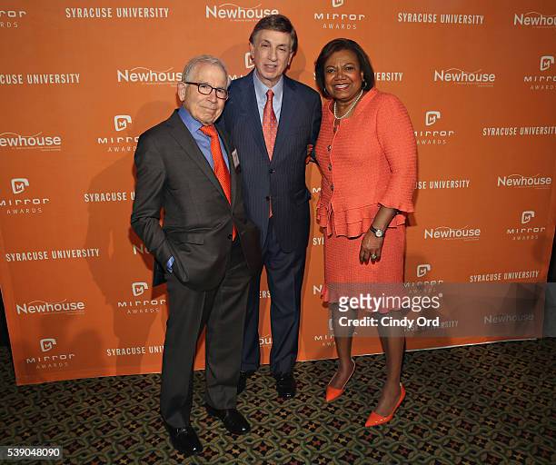 President of Advance Publications Donald Newhouse, sportscaster Marv Albert and Dean at S.I. Newhouse School of Public Communications Lorraine...
