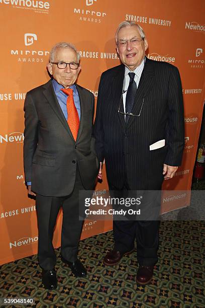 President of Advance Publications Donald Newhouse and Former president of Warner Bros. Edward Bleier attend the 2016 Mirror Awards at Cipriani 42nd...