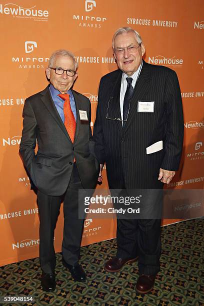 President of Advance Publications Donald Newhouse and Former president of Warner Bros. Edward Bleier attend the 2016 Mirror Awards at Cipriani 42nd...