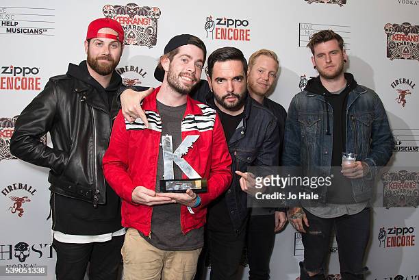 Day to Remember win Best International Band Award at the Kerrang Awards at the Troxy on June 9, 2016 in London, England.