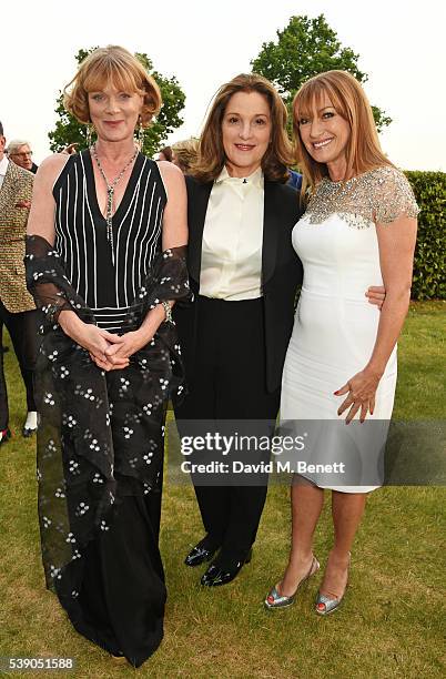 Samantha Bond, Barbara Broccoli and Jane Seymour attend the Duke of Edinburgh Award 60th Anniversary Diamonds are Forever Gala at Stoke Park on June...