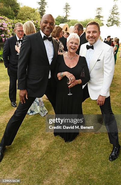 Colin Salmon, Dame Judi Dench and David Walliams attend the Duke of Edinburgh Award 60th Anniversary Diamonds are Forever Gala at Stoke Park on June...