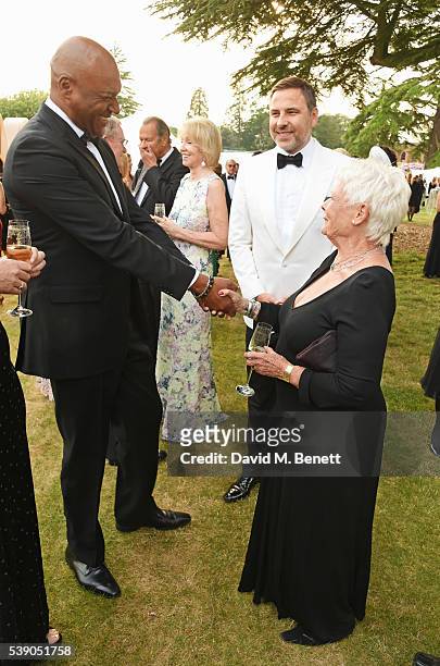 Colin Salmon, David Walliams and Dame Judi Dench attend the Duke of Edinburgh Award 60th Anniversary Diamonds are Forever Gala at Stoke Park on June...