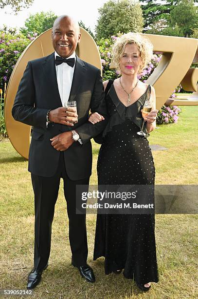 Colin Salmon and Fiona Hawthorne attend the Duke of Edinburgh Award 60th Anniversary Diamonds are Forever Gala at Stoke Park on June 9, 2016 in...