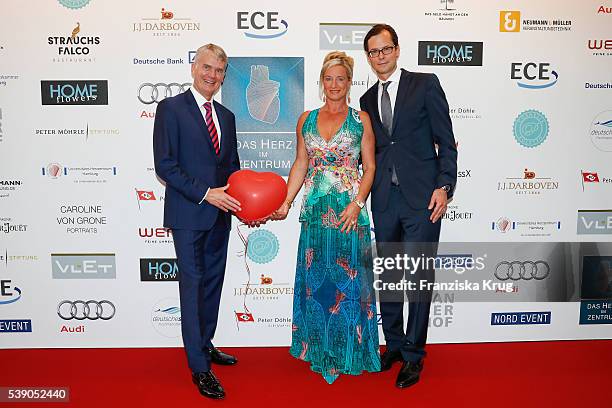 Hermann Reichenspurner, Barbara Karan and Stephan Willems attend the 'Das Herz im Zentrum' Charity Gala on June 9, 2016 in Hamburg, Germany.