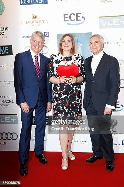 Hermann Reichenspurner, Katharina Fegebank and John Neumeier attend the 'Das Herz im Zentrum' Charity Gala on June 9, 2016 in Hamburg, Germany.