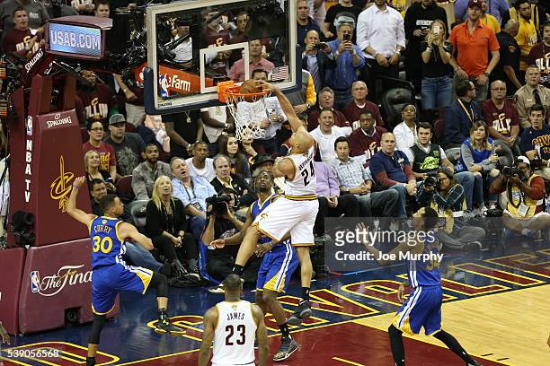 Richard Jefferson of the Cleveland Cavaliers dunks the ball against the Golden State Warriors in Game Three of the 2016 NBA Finals on June 8, 2016 at...