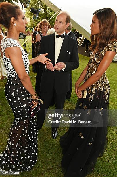 Afua Hirsch, Prince Edward, Earl of Wessex, and Naomie Harris attends the Duke of Edinburgh Award 60th Anniversary Diamonds are Forever Gala at Stoke...