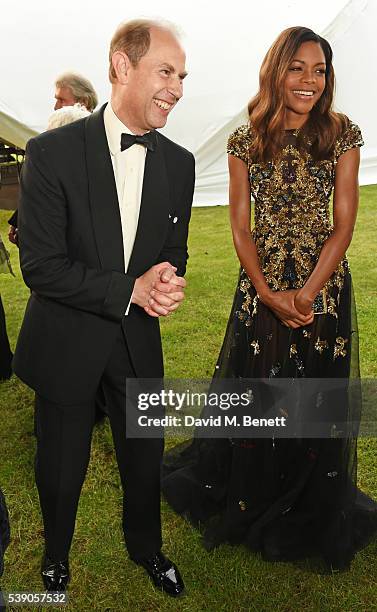 Prince Edward, Earl of Wessex, and Naomie Harris attend the Duke of Edinburgh Award 60th Anniversary Diamonds are Forever Gala at Stoke Park on June...