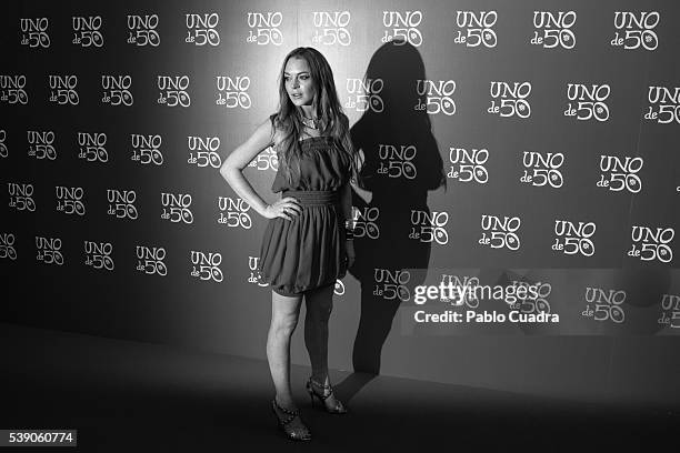 Actress Lindsay Lohan attends 'Uno de 50' 20th anniversary at Saldana Palace on June 9, 2016 in Madrid, Spain.