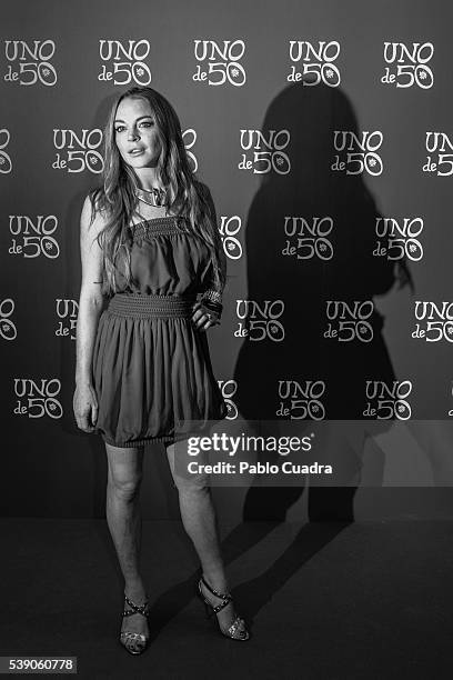 Actress Lindsay Lohan attends 'Uno de 50' 20th anniversary at Saldana Palace on June 9, 2016 in Madrid, Spain.