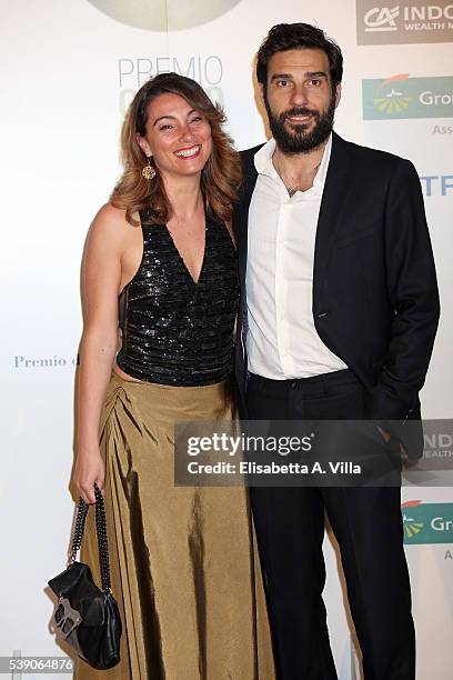 Edoardo Leo and wife Laura Marafioti attend Globi D'Oro 2016 Awards Ceremony at French Embassy Palazzo Farnese on June 9, 2016 in Rome, Italy.
