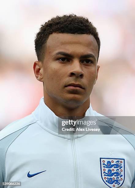 Dele Alli of England lines up prior to the International Friendly match between England and Turkey at Etihad Stadium on May 22, 2016 in Manchester,...