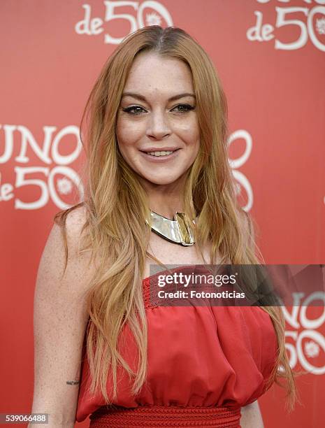 Lindsay Lohan attends 'Uno de 50' 20th anniversary party at Palacio de Saldana on June 9, 2016 in Madrid, Spain.