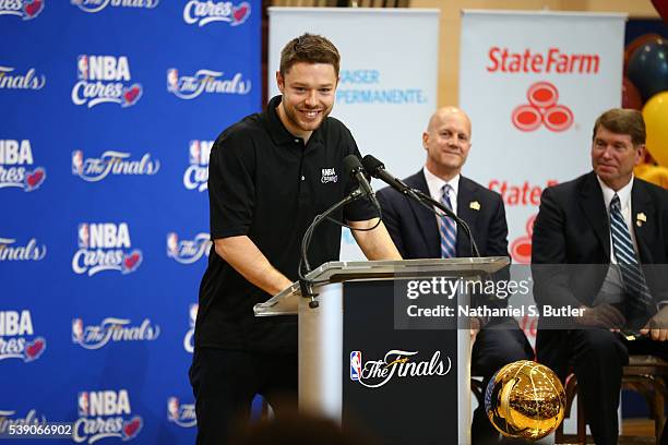 Matthew Dellavedova of the Cleveland Cavaliers attends the 2016 NBA Finals Cares Legacy project as part of the 2016 NBA Finals on June 9, 2016 at the...