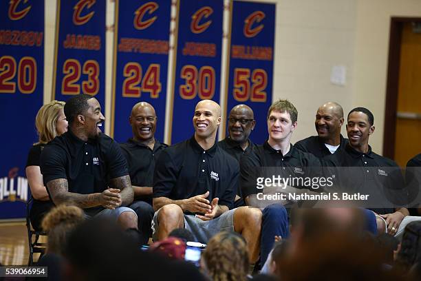Smith, Richard Jefferson, Timofey Mozgov, and Channing Frye of the Cleveland Cavaliers attends the 2016 NBA Finals Cares Legacy project as part of...