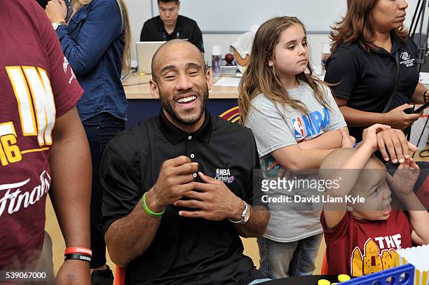 Dahntay Jones of the Cleveland Cavaliers attends the 2016 NBA Finals Cares Legacy project as part of the 2016 NBA Finals on June 9, 2016 at the Boys...