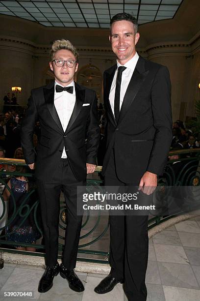 Niall Horan and Kevin Pietersen attend the KP24 Foundation Charity Gala Dinner at The Waldorf Hilton Hotel on June 9, 2016 in London, England.