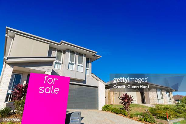 Property sales signage is displayed in North Lakes on June 10, 2016 in Brisbane, Australia. Economic forecasts suggest Brisbane is on track to...