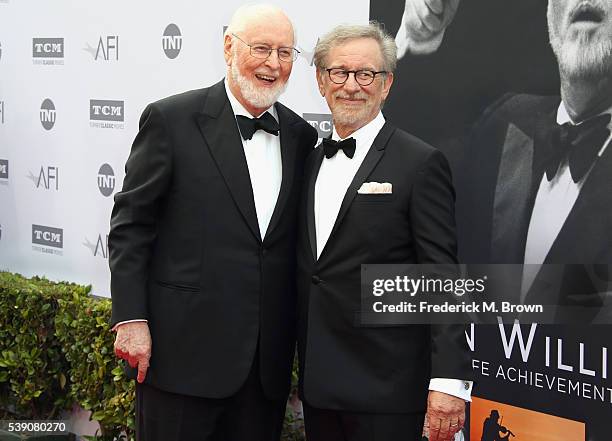 Honoree John Williams and director Steven Spielberg arrive at the American Film Institutes 44th Life Achievement Award Gala Tribute to John Williams...