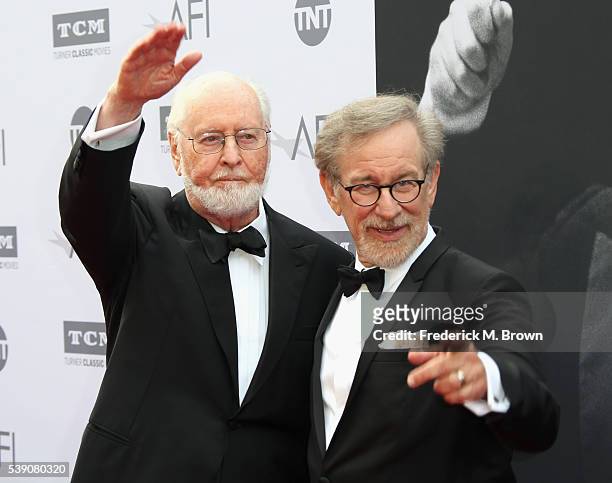Honoree John Williams and director Steven Spielberg arrive at the American Film Institutes 44th Life Achievement Award Gala Tribute to John Williams...