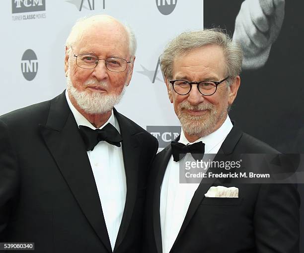 Honoree John Williams and director Steven Spielberg arrive at the American Film Institutes 44th Life Achievement Award Gala Tribute to John Williams...