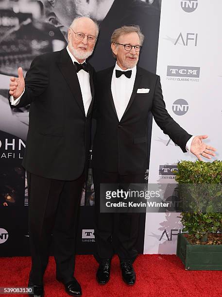 Honoree John Williams and director Steven Spielberg arrive at American Film Institute's 44th Life Achievement Award Gala Tribute to John Williams at...