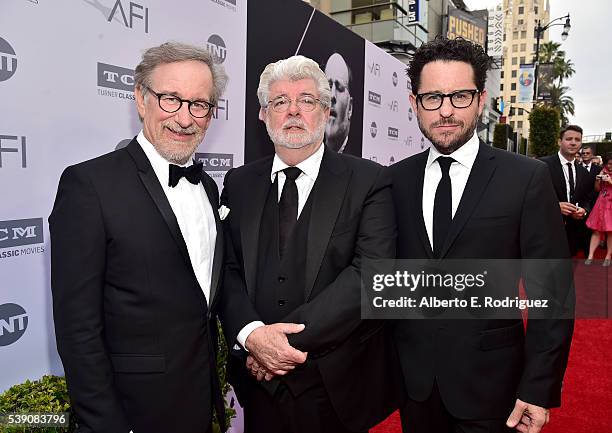 Directors Steven Spielberg, George Lucas, and director/screenwriter J.J. Abrams arrive at American Film Institute's 44th Life Achievement Award Gala...