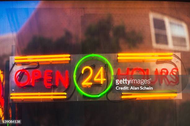 open 24 hours sign, neon - 24 hour stock pictures, royalty-free photos & images