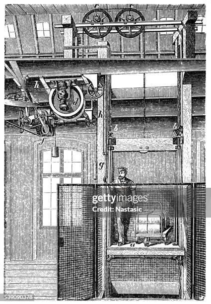 transmission elevator - pit mine stock illustrations