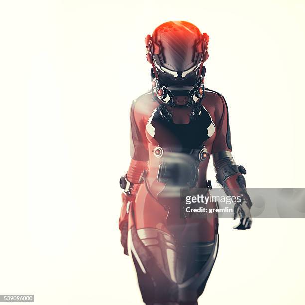 futuristico tuta spaziale, astronauta, un cyborg - personaggio foto e immagini stock