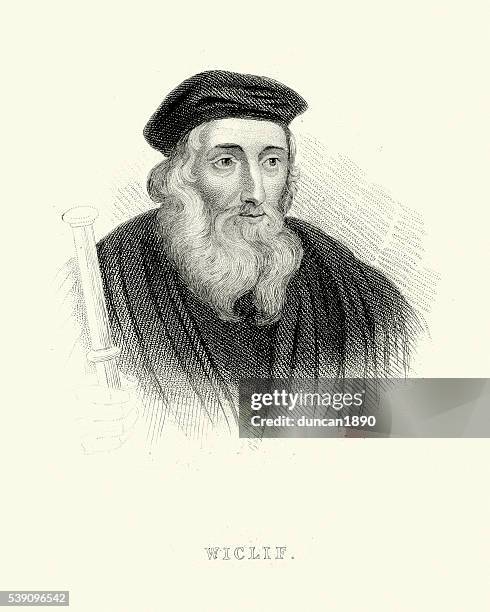 portrait of john wycliffe - st. john stock illustrations