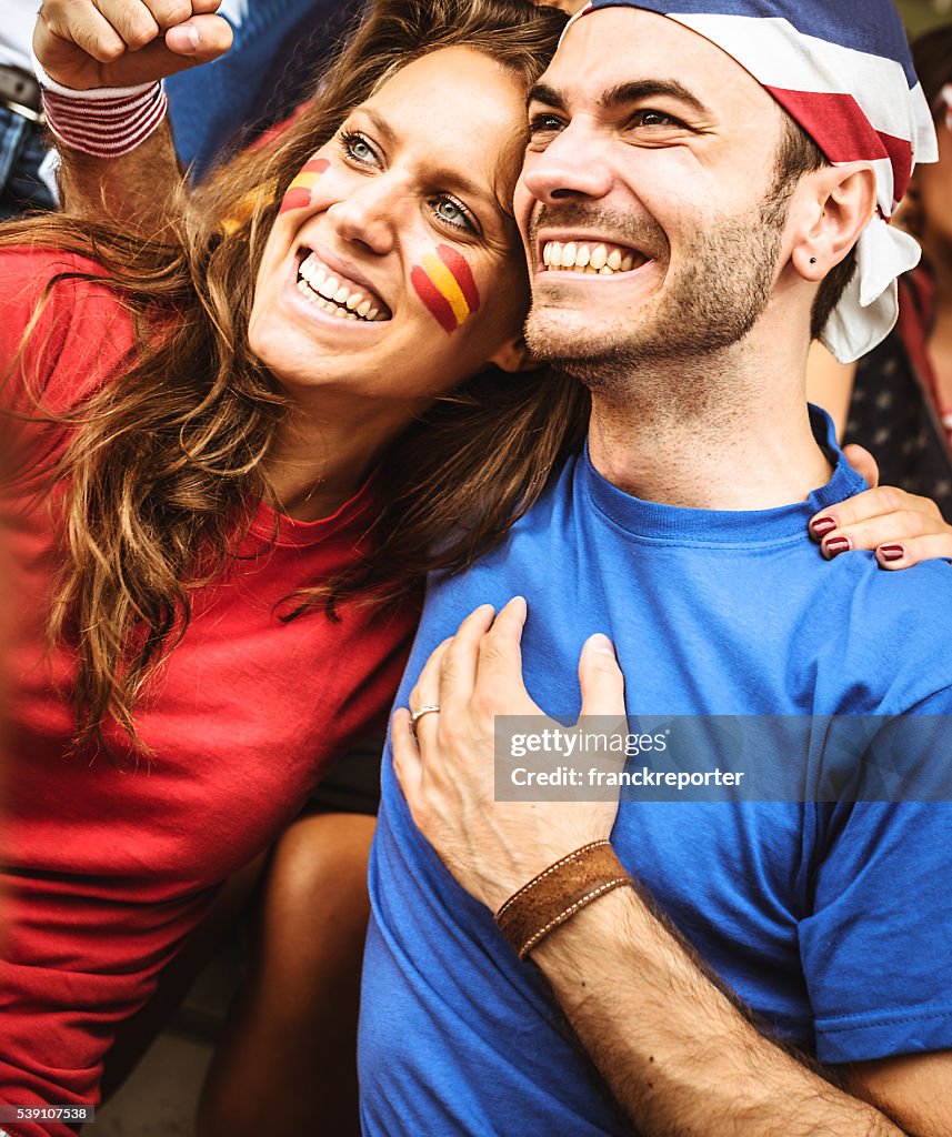 Mixed national world supporter at the soccer stadium