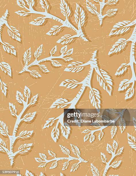 linocut block print branches seamless pattern - vines wrapping stock illustrations