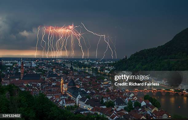 lightning over heidelberg - heidelberg tyskland bildbanksfoton och bilder