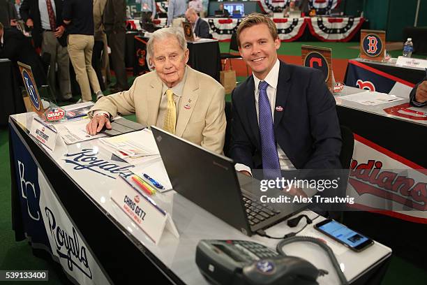 Kansas City Royals representatives Art Stewart and Chris Getz pose for a photo prior to the 2016 Major League Baseball First-Year Player Draft at the...