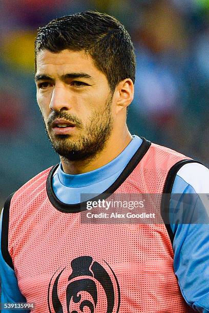 Luis Suarez of Uruguay looks on during a group C match between Uruguay and Venezuela at Lincoln Financial Field as part of Copa America Centenario US...