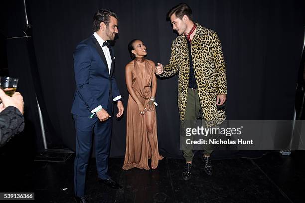 Nyle DiMarco, Karrueche Tran, and Francisco Lachowski attend the 7th Annual amfAR Inspiration Gala at Skylight at Moynihan Station on June 9, 2016 in...